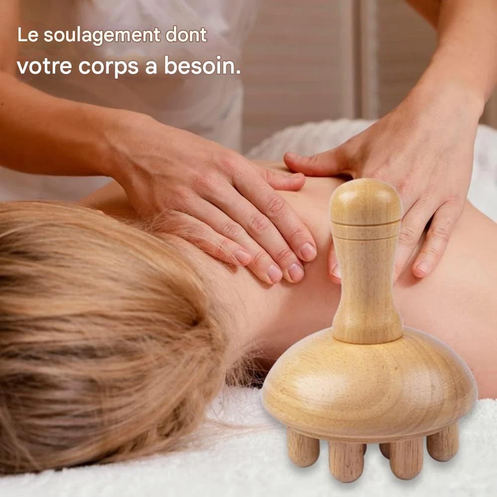 Outil de Massage Bois en Forme de Champignon - Thérapie Manuelle Anti-Cellulite