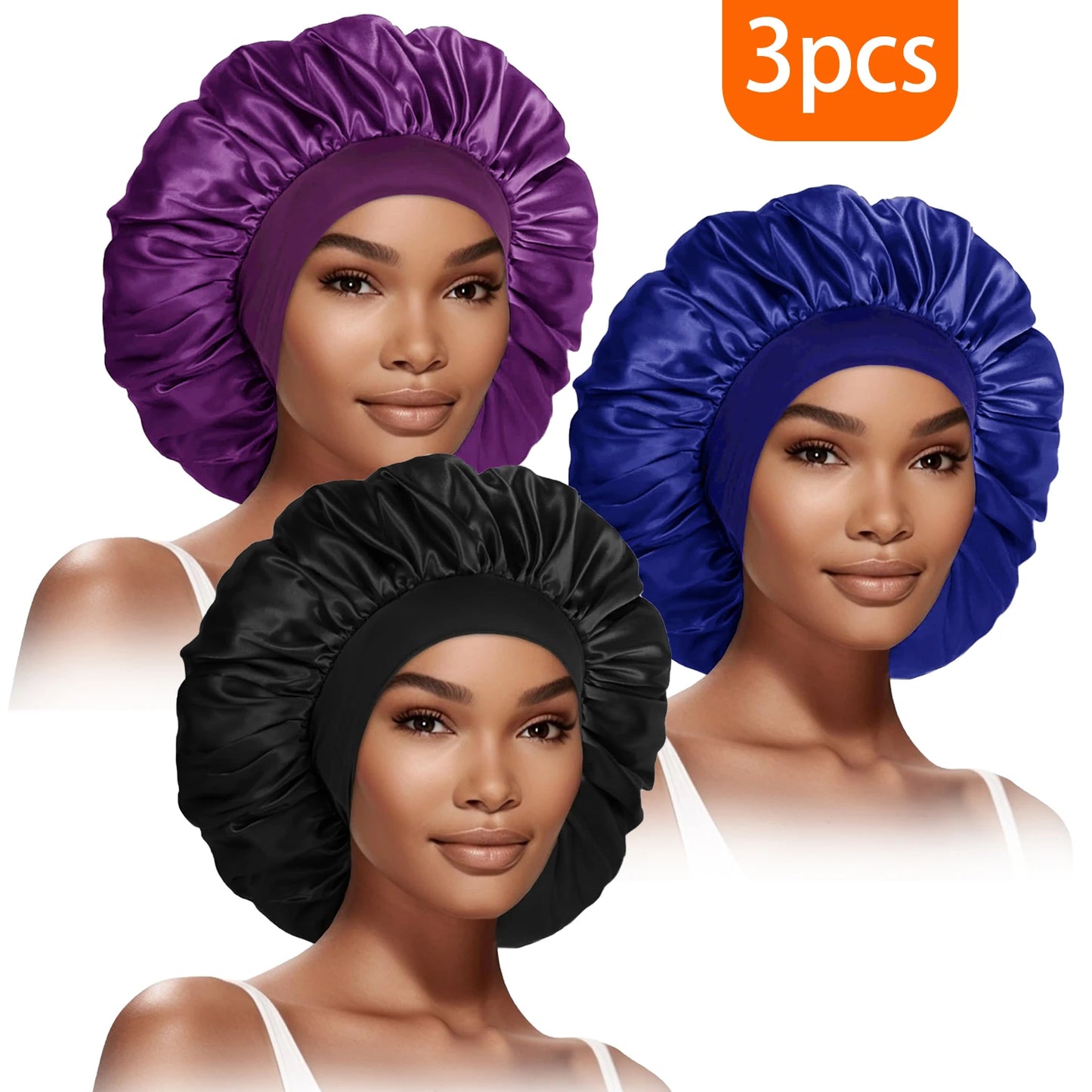 Bonnet Femme en Soie Douce - Lot de 3 Chapeaux Élastiques pour Cheveux Bouclés ou Lisses