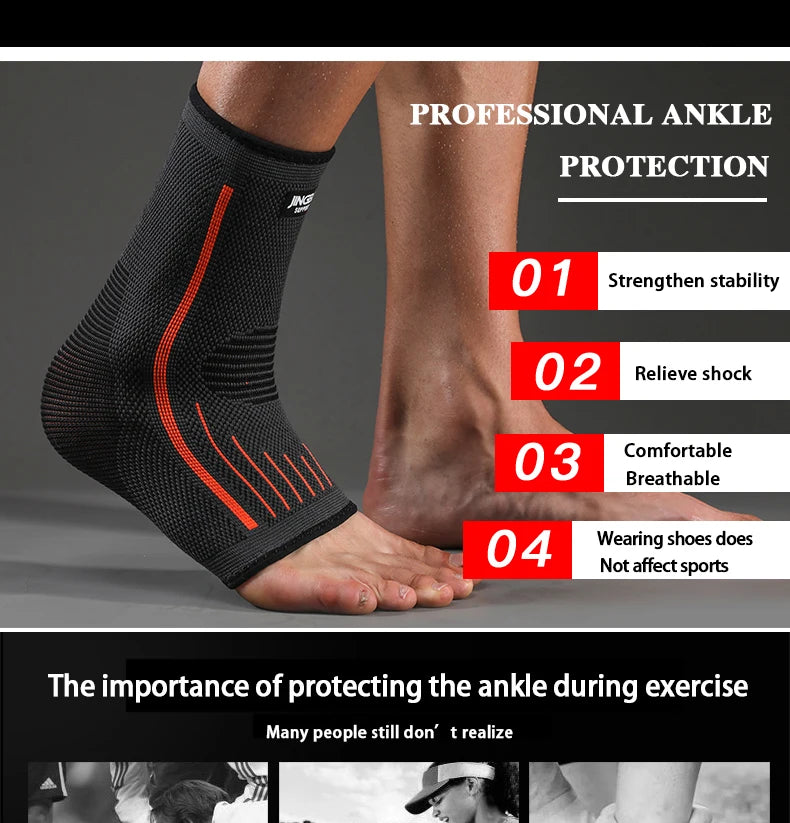 JINGBA SUPPORT 1 PCS 3D Compression Nylon Strap Belt Ankle Protector Football Ankle Support Basketball Ankle Brace Protective