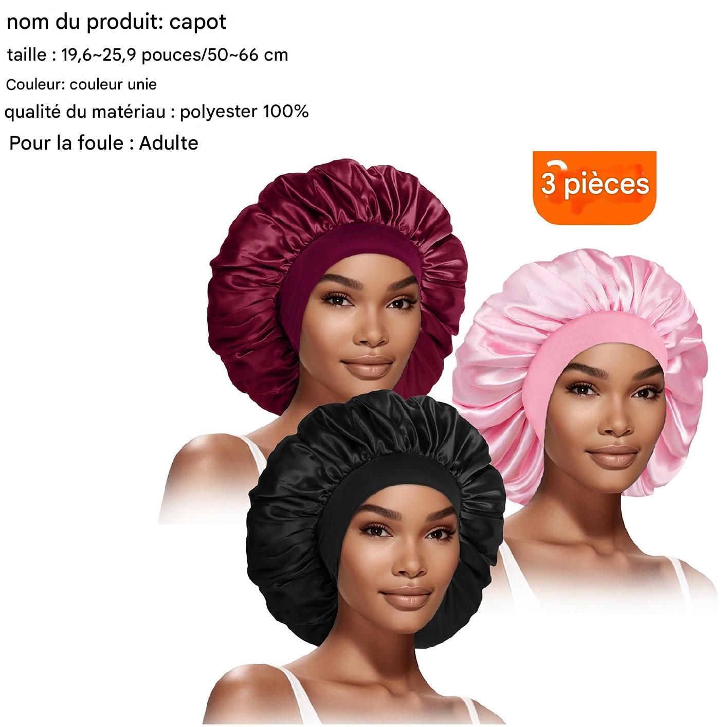 Bonnet Femme en Soie Douce - Lot de 3 Chapeaux Élastiques pour Cheveux Bouclés ou Lisses