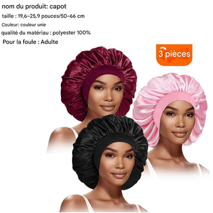 Bonnet Femme en Soie Douce - Lot de 3 Chapeaux Élastiques pour Cheveux Bouclés ou Lisses