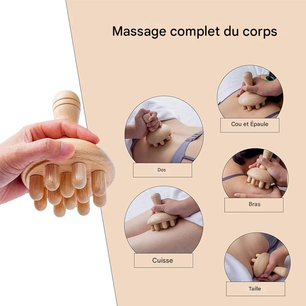 Outil de Massage Bois en Forme de Champignon - Thérapie Manuelle Anti-Cellulite