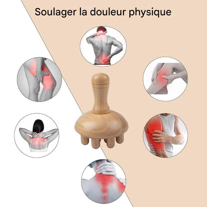 Outil de Massage Bois en Forme de Champignon - Thérapie Manuelle Anti-Cellulite