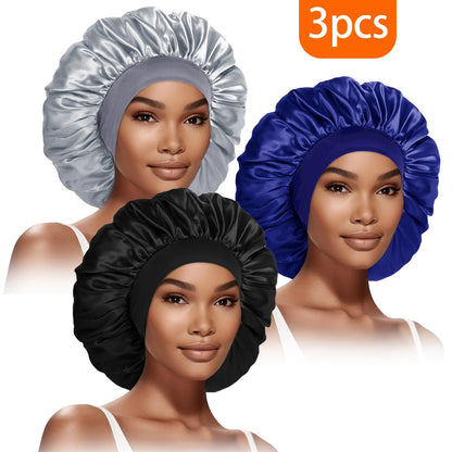 Bonnet Femme en Soie Douce - Lot de 3 Chapeaux Élastiques pour Cheveux Bouclés ou Lisses