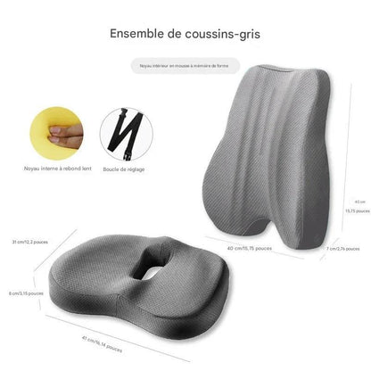 Ensemble Coussin en Mousse à Mémoire – Support Lombaire et Siège Ergonomique