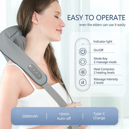 Foreverlily 26W Neck And Shoulder Massager Wireless Shoulder And Back Kneading Massage Shawl Trapezius Neck Cervical masajeador