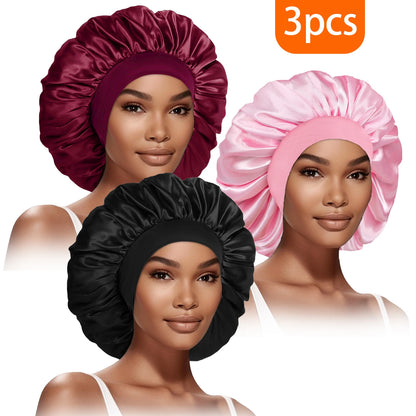 Bonnet Femme en Soie Douce - Lot de 3 Chapeaux Élastiques pour Cheveux Bouclés ou Lisses