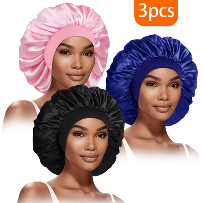 Bonnet Femme en Soie Douce - Lot de 3 Chapeaux Élastiques pour Cheveux Bouclés ou Lisses