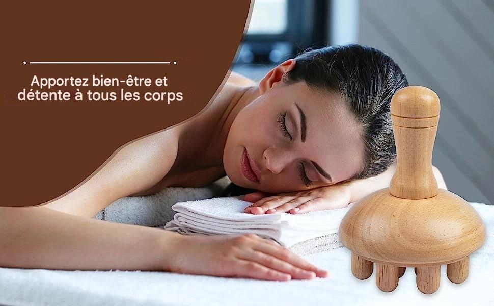 Outil de Massage Bois en Forme de Champignon - Thérapie Manuelle Anti-Cellulite