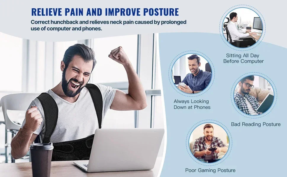 Posture Corrector Back Orthopedic Straps for Men and Women Fully Adjustable Spinal Brace Comfortable Effective Upper Back Brace