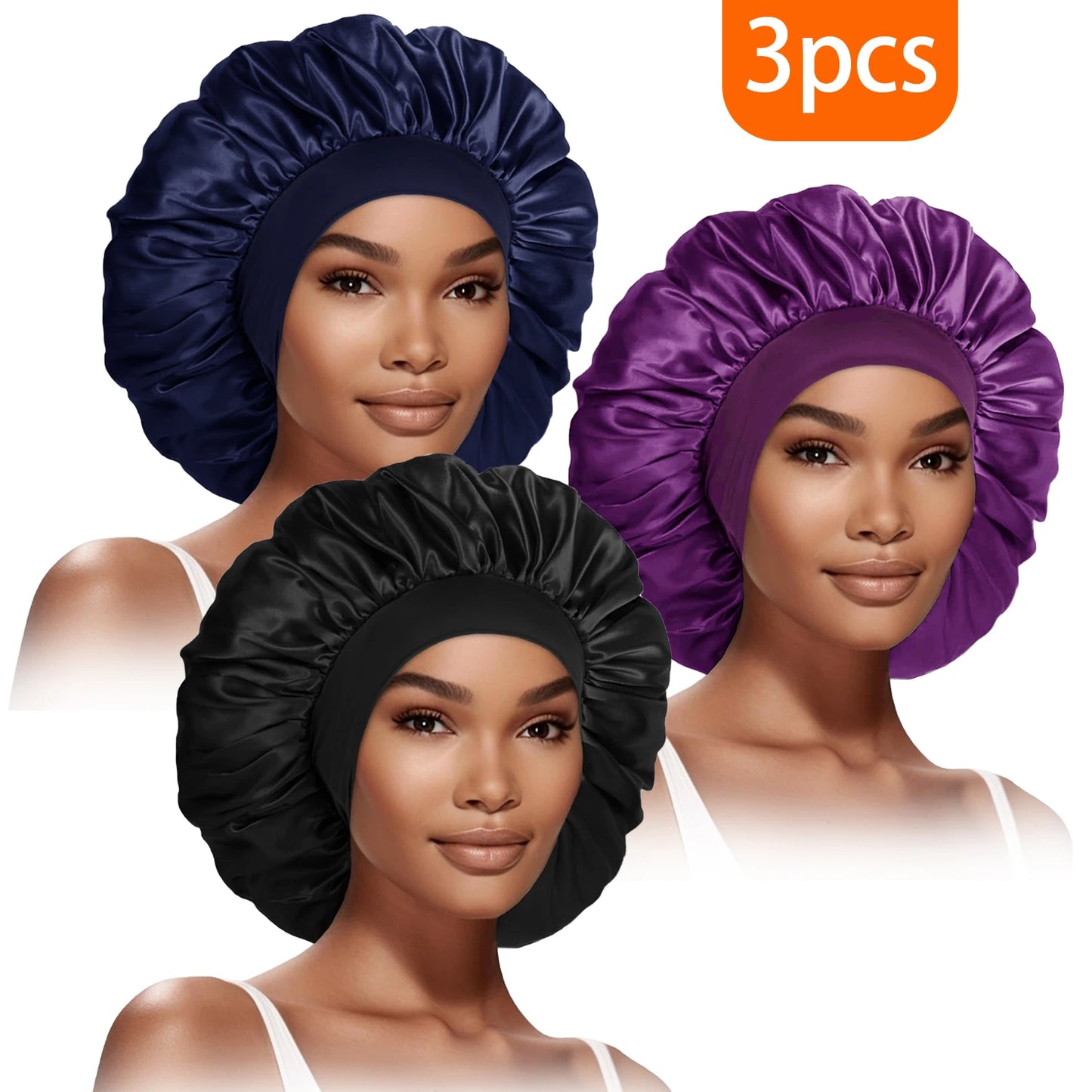 Bonnet Femme en Soie Douce - Lot de 3 Chapeaux Élastiques pour Cheveux Bouclés ou Lisses