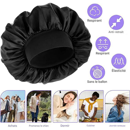 Bonnet Femme en Soie Douce - Lot de 3 Chapeaux Élastiques pour Cheveux Bouclés ou Lisses