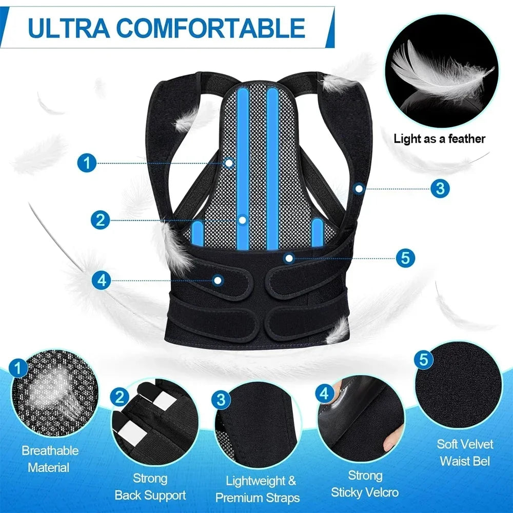 Posture Corrector Back Orthopedic Straps for Men and Women Fully Adjustable Spinal Brace Comfortable Effective Upper Back Brace