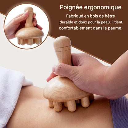 Outil de Massage Bois en Forme de Champignon - Thérapie Manuelle Anti-Cellulite