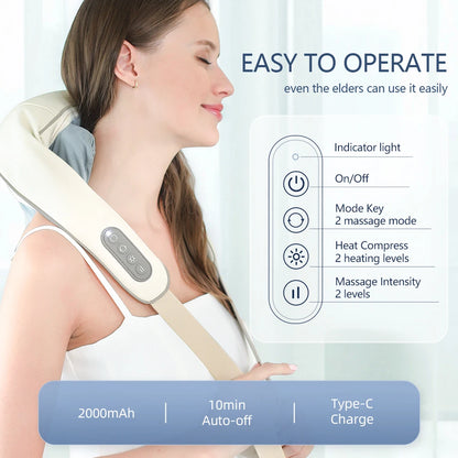 Foreverlily 26W Neck And Shoulder Massager Wireless Shoulder And Back Kneading Massage Shawl Trapezius Neck Cervical masajeador