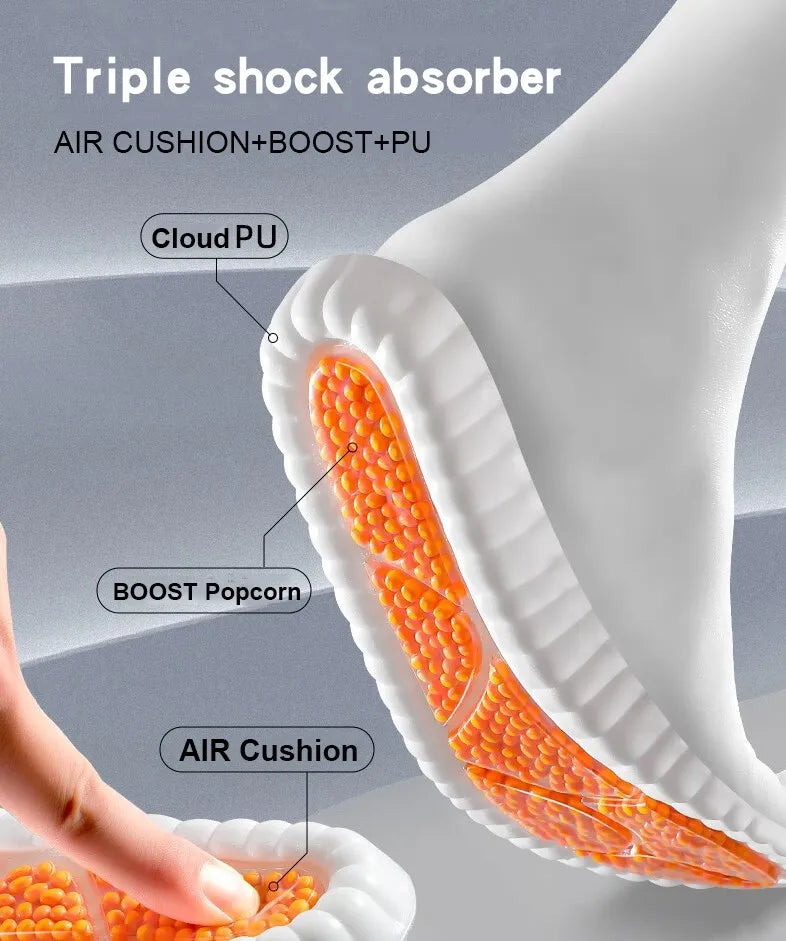 New Sport Insoles For Shoes High Elasticity Triple Shock Absorbing Sole Pad PU Memory Foam Air-cushion Super Soft Sneakers Soles