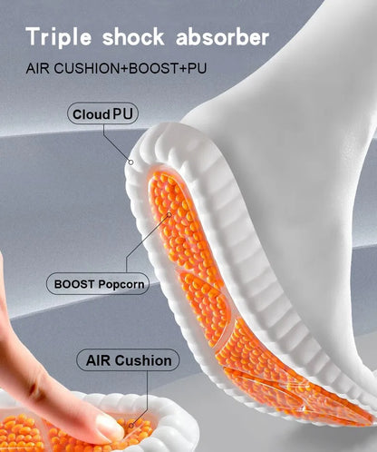 New Sport Insoles For Shoes High Elasticity Triple Shock Absorbing Sole Pad PU Memory Foam Air-cushion Super Soft Sneakers Soles