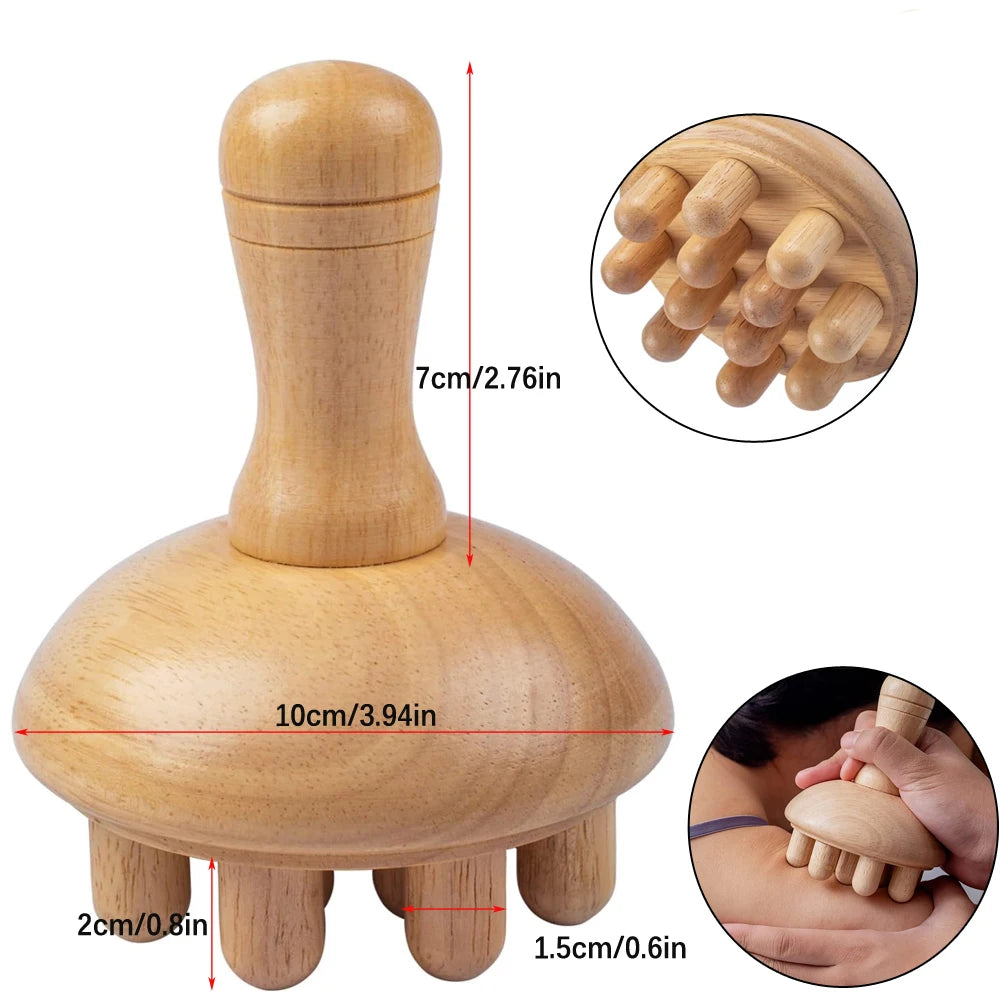 Outil de Massage Bois en Forme de Champignon - Thérapie Manuelle Anti-Cellulite