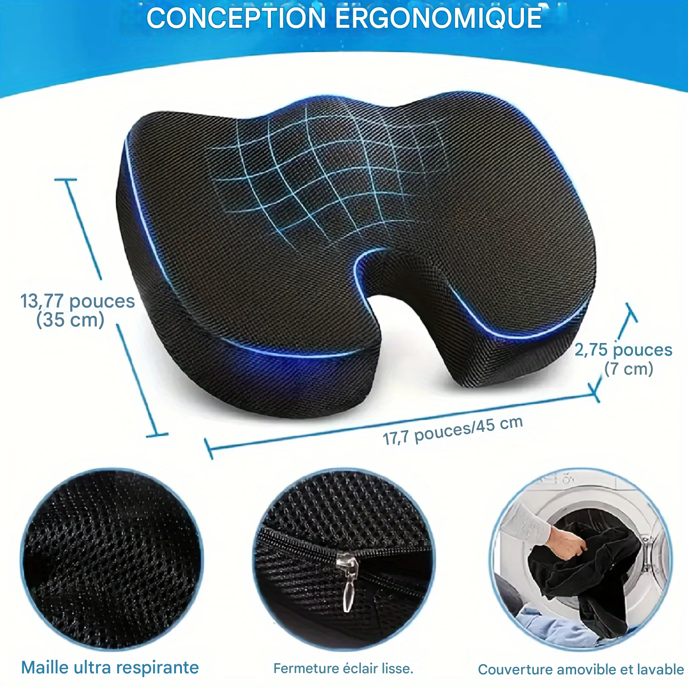 Coussin Ergonomique en Mousse à Mémoire – Confort Optimal pour Chaise de Bureau et Voiture