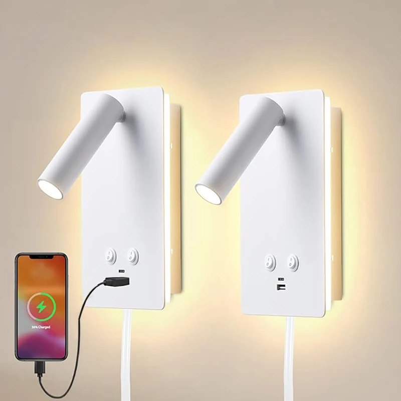 Lampe murale chevet double éclairage avec port USB-C intégré – Image 3