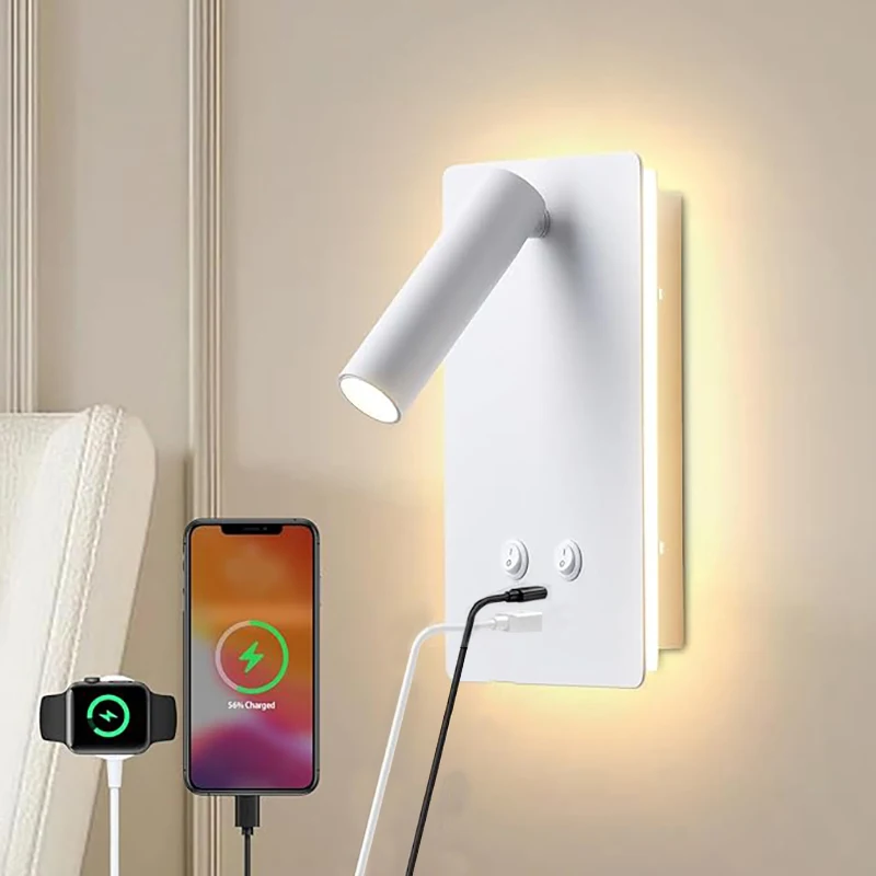 Lampe murale chevet double éclairage avec port USB-C intégré – Image 6