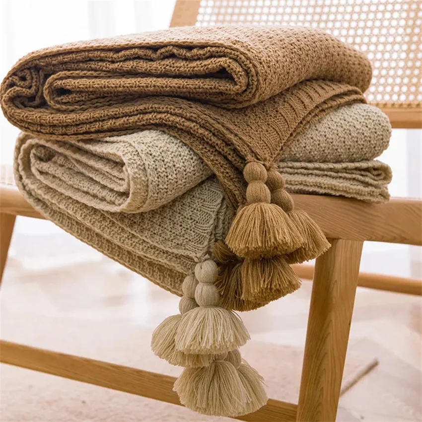 Plaid tricot épais gaufré avec franges – Confort chic multicolore – Image 12