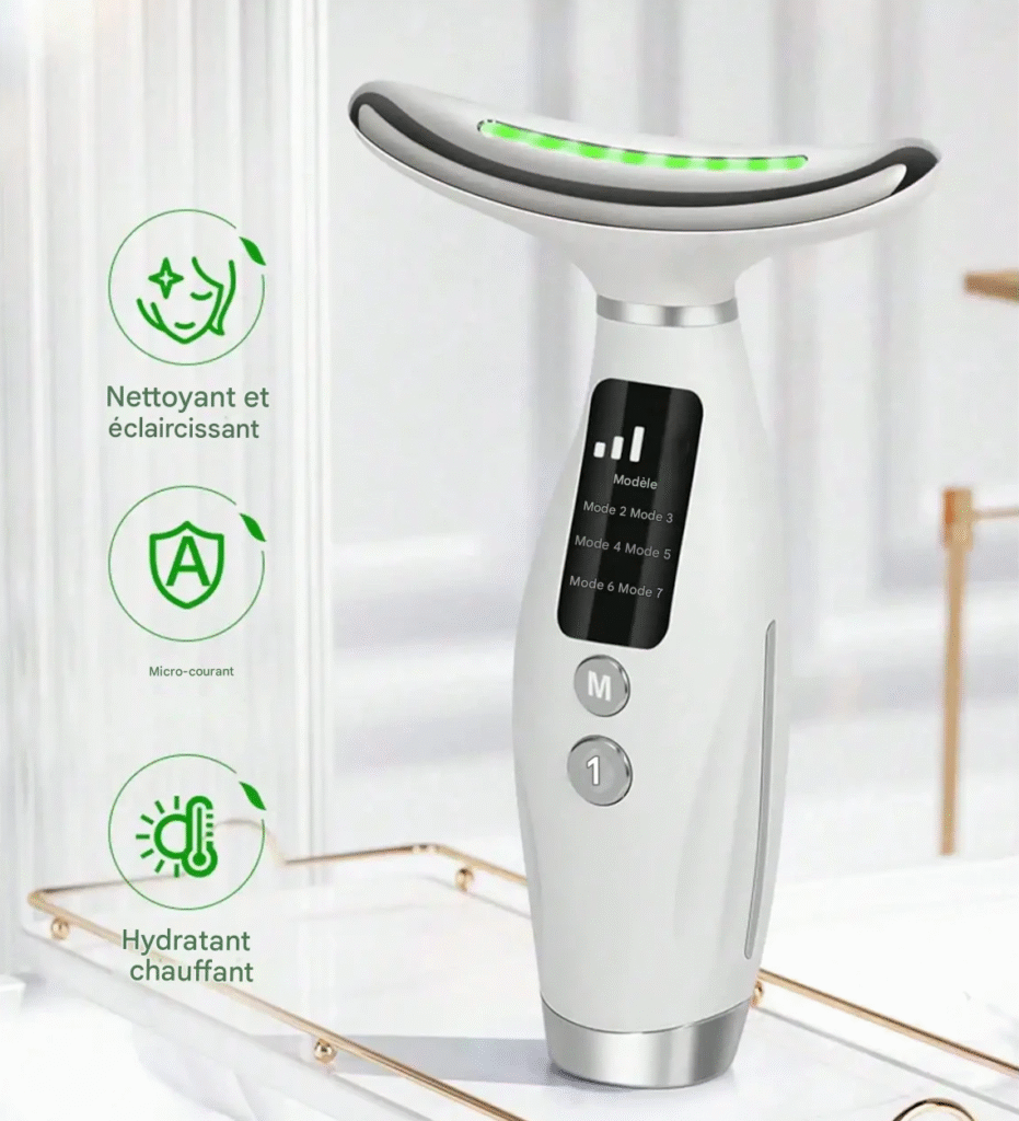 Appareil Visage & Cou Lumière LED 7 Modes, Poignée Ergonomique