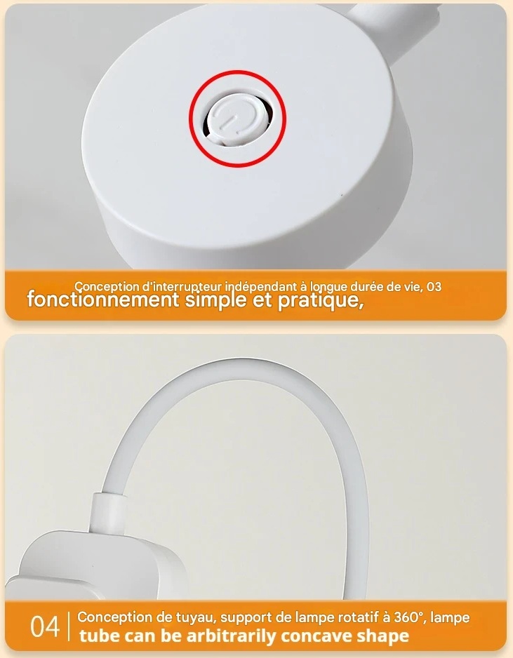 Lampe de lecture LED pliable USB à clip, lumière douce et ajustable – Image 10