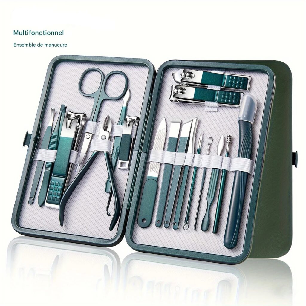 Kit manucure pédicure inox complet avec étui voyage pratique