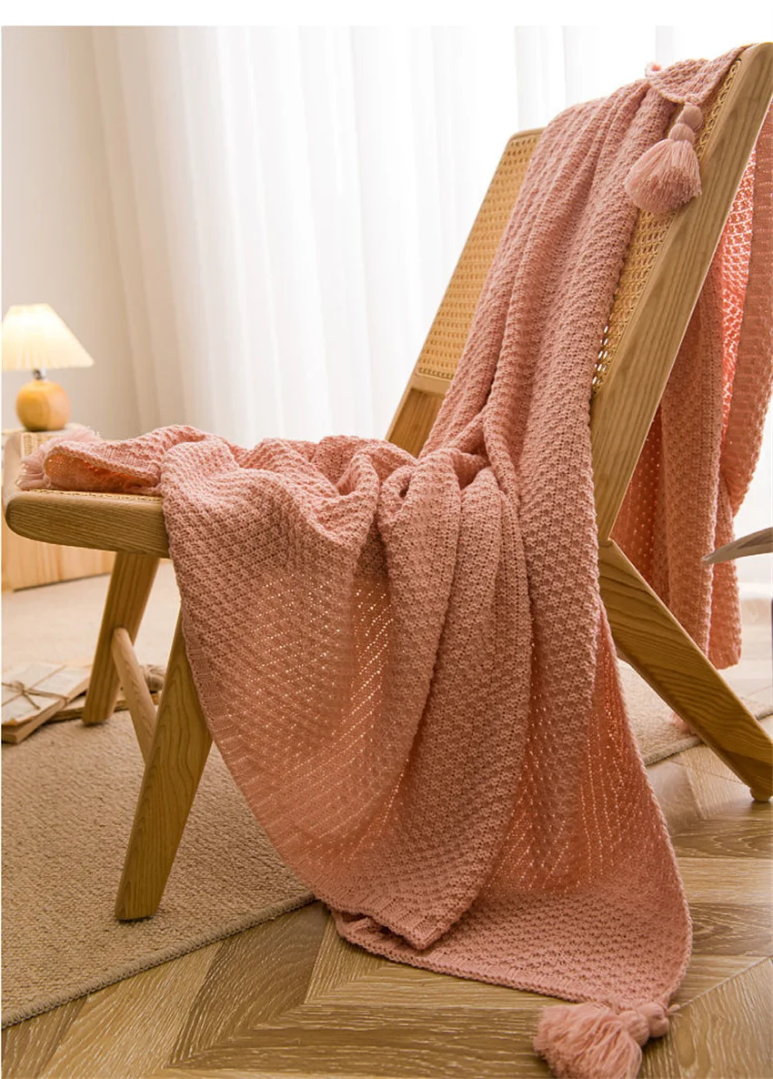 Plaid tricot épais gaufré avec franges – Confort chic multicolore – Image 20