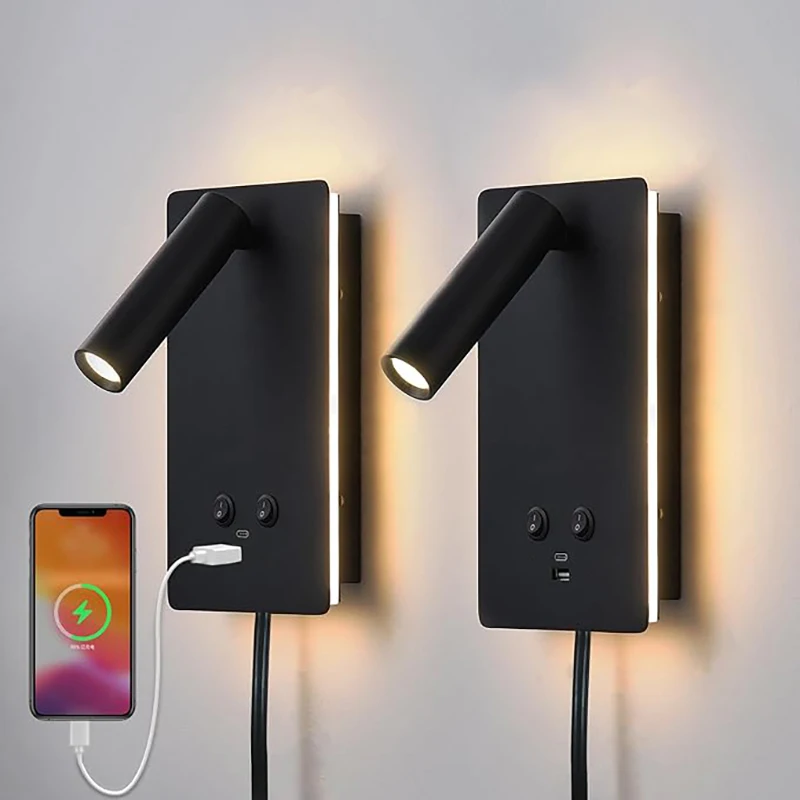 Lampe murale chevet double éclairage avec port USB-C intégré – Image 2