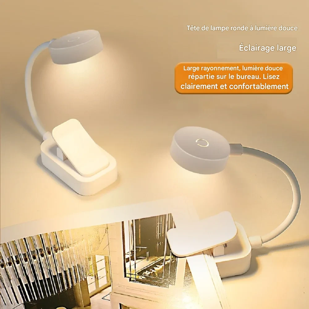 Lampe de lecture LED pliable USB à clip, lumière douce et ajustable – Image 7