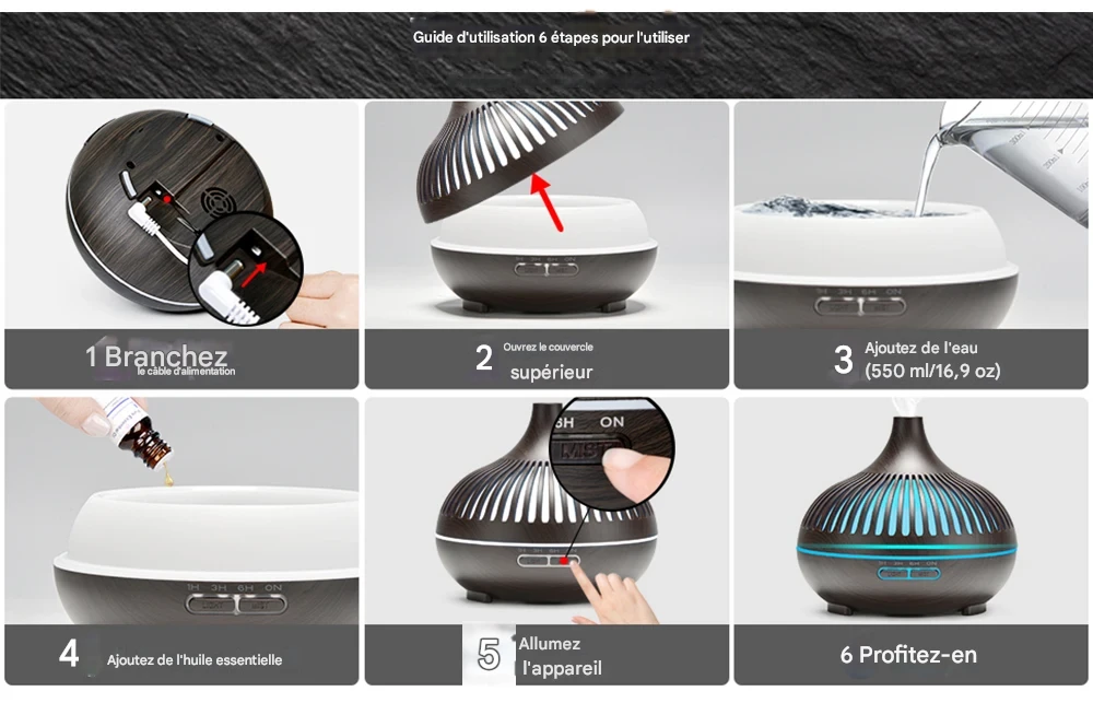 Diffuseur ultrasonique 500 ml télécommande LED 7 couleurs bien-être – Image 10