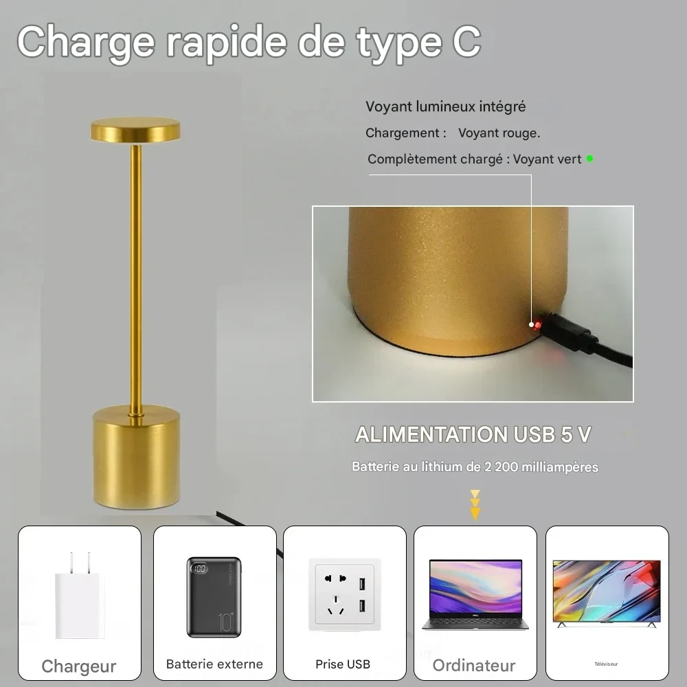 Lampe LED tactile rechargeable 3 couleurs pour ambiance personnalisée – Image 13