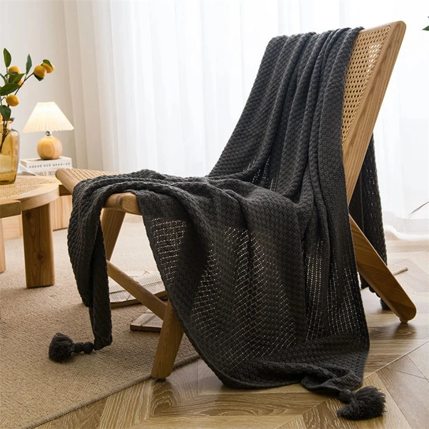 Plaid tricot épais gaufré avec franges – Confort chic multicolore – Image 3