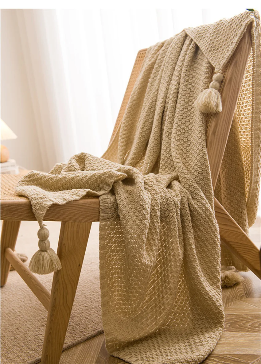 Plaid tricot épais gaufré avec franges – Confort chic multicolore – Image 17