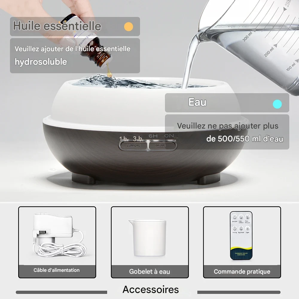 Diffuseur ultrasonique 500 ml télécommande LED 7 couleurs bien-être – Image 12