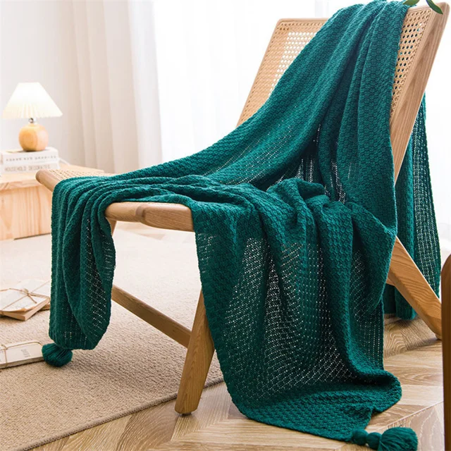 Plaid tricot épais gaufré avec franges – Confort chic multicolore – Image 8