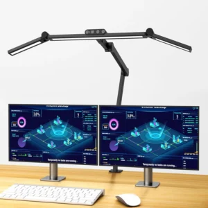 Lampe de bureau LED 24 W à pince, luminosité auto ajustable pour confort visuel optimal