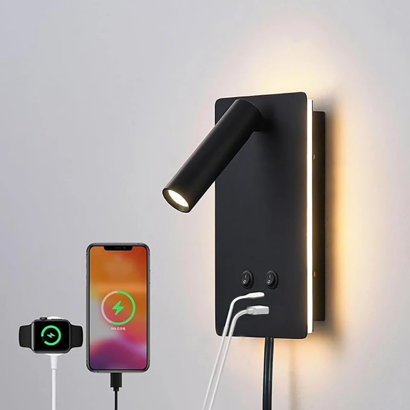 Lampe murale chevet double éclairage avec port USB-C intégré