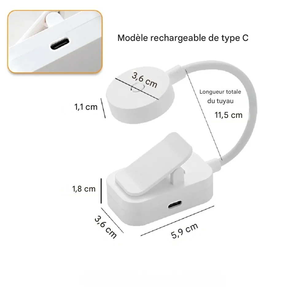 Lampe de lecture LED pliable USB à clip, lumière douce et ajustable – Image 2