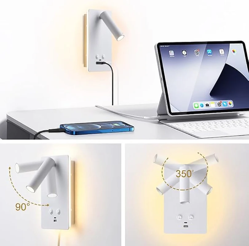 Lampe murale chevet double éclairage avec port USB-C intégré – Image 8