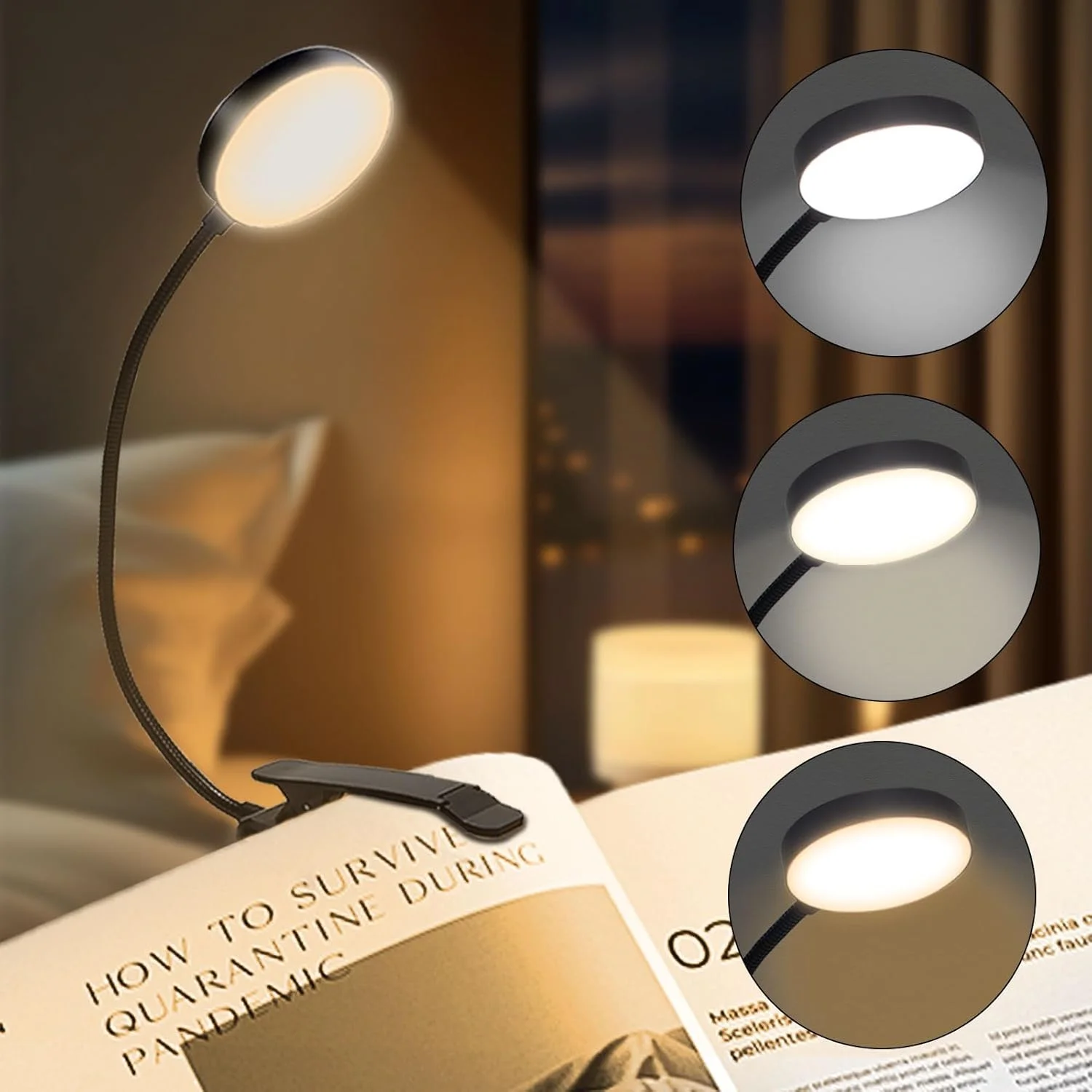 Lampe de lecture USB rechargeable 14 LEDs lumière ajustable portable – Image 3