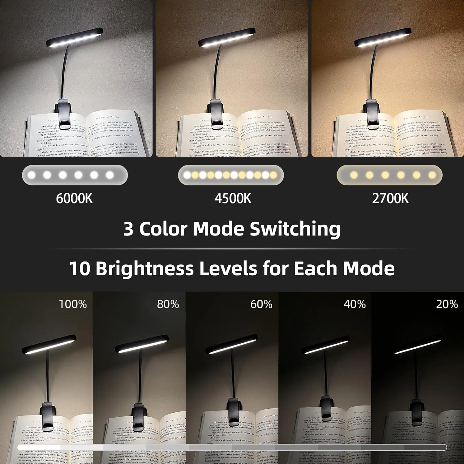 Lampe de lecture USB rechargeable 14 LEDs lumière ajustable portable – Image 2