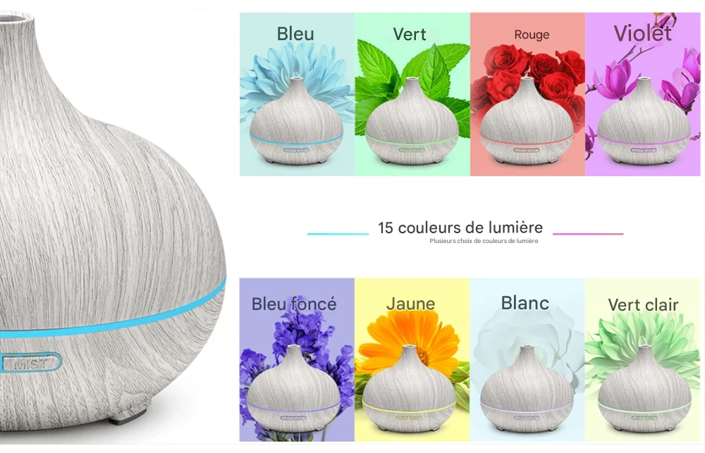 Diffuseur ultrasonique 500 ml télécommande LED 7 couleurs bien-être – Image 6