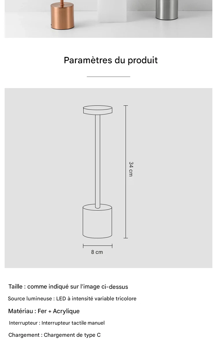 Lampe LED tactile rechargeable 3 couleurs pour ambiance personnalisée – Image 4