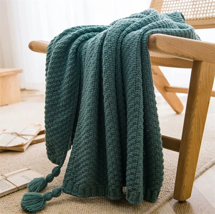 Plaid tricot épais gaufré avec franges – Confort chic multicolore – Image 4
