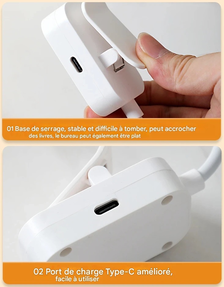 Lampe de lecture LED pliable USB à clip, lumière douce et ajustable – Image 9
