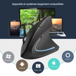 Souris Verticale Ergonomique Sans Fil 2.4G – Bluetooth, 6 Boutons, 3 DPI Réglables