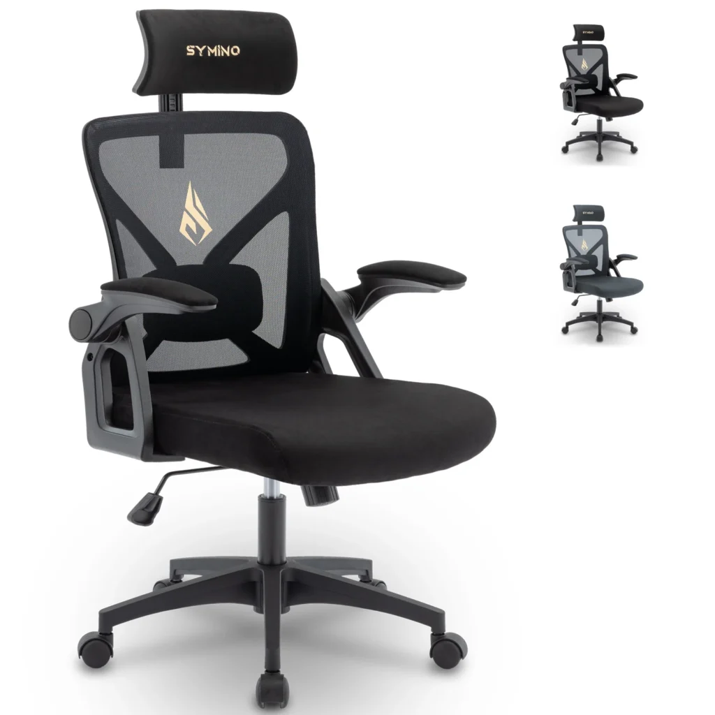 Symino Chaise de Bureau Ergonomique – Appui-tête réglable, accoudoirs, soutien lombaire et fonction bascule
